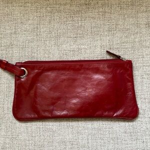 Classic Red Leather Wristlet Clutch